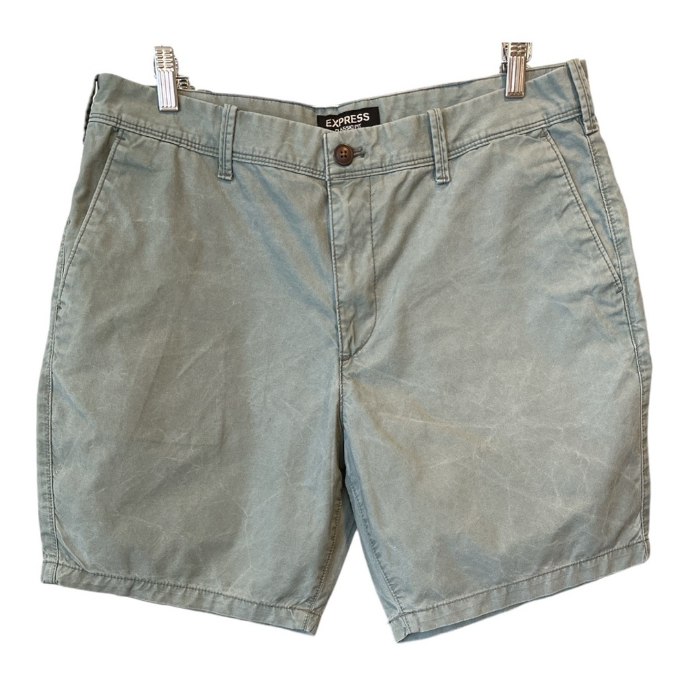 EXPRESS MENS CLASSIC‎ FIT SHORTS. Light army green size 34. 8 inch inseam - Picture 7 of 7